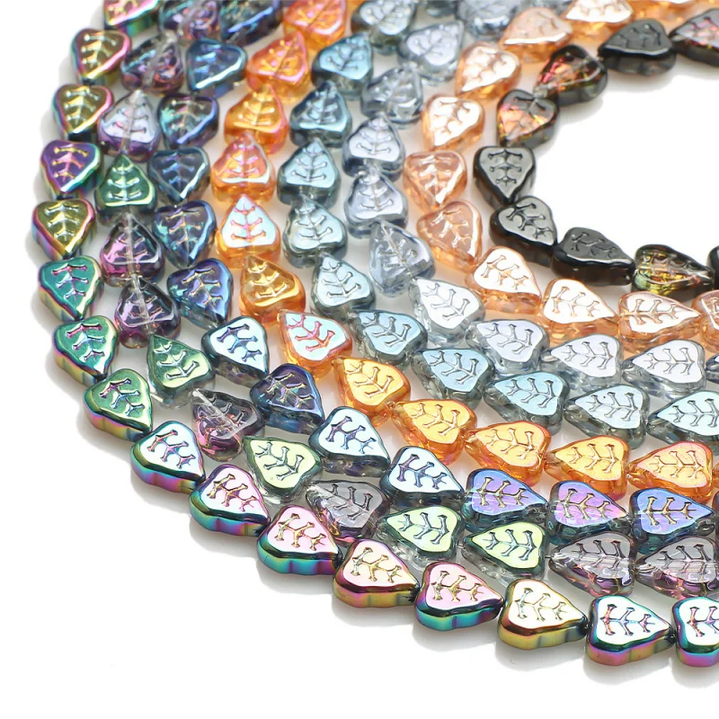 15PCS Small Leaf Middle Hole Pendant Electroplating Color Tiktok Live Broadcast DIY Bracelet Beads Antique Hair Accessories