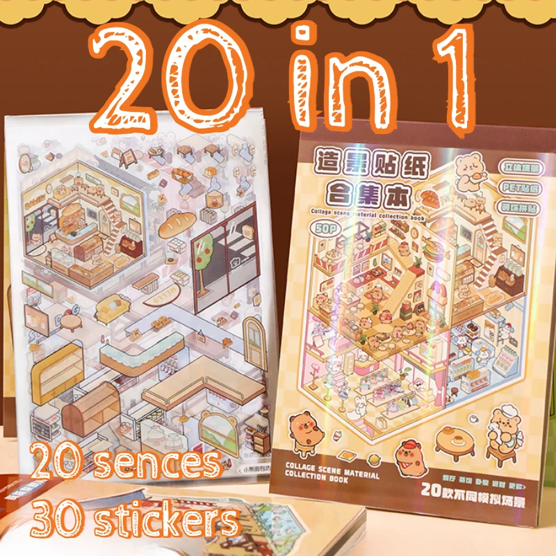 20Pcs 20in1 3D Landschaft Aufkleber Sammlung Buch Album Cartoon Szene DIY Spielzeug Spiel Festival Geburtstag Geschenk für Kind Mädchen kind