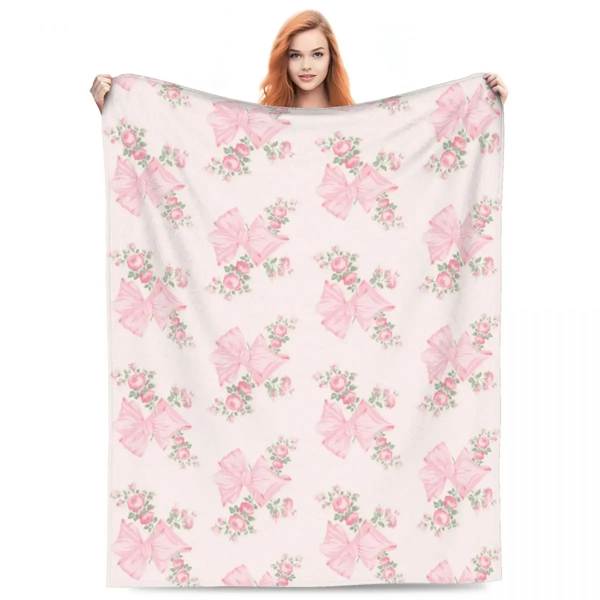 Throw Blanket Rosa Beaux Micro Pink&White Fleece Blanket Four Sizes Fashionable Portable Suitable For Sofa Nice Gift