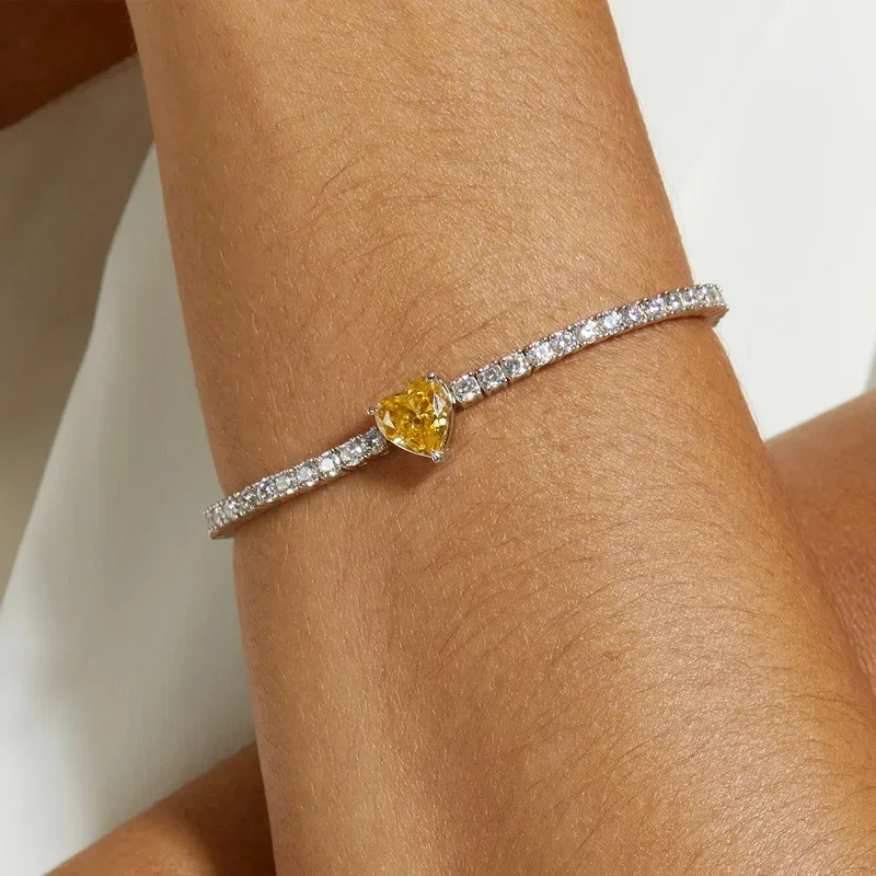 سوار نسائي على شكل قلب S925 مطلي بالفضة عيار 18 قيراط من الذهب PT950 البلاتين الحب زهرة الجليد قطع الماس عالي الكربون