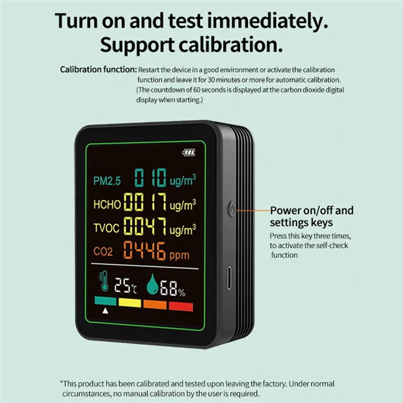 BAAY MT07WT 6-w-1 Monitor Jakości Powietrza Wewnętrznego PM2.5 Domowy HCHO TVOC CO2 Temperatura Wilgotność Przenośny Tester Do Użytku Domowego Wh