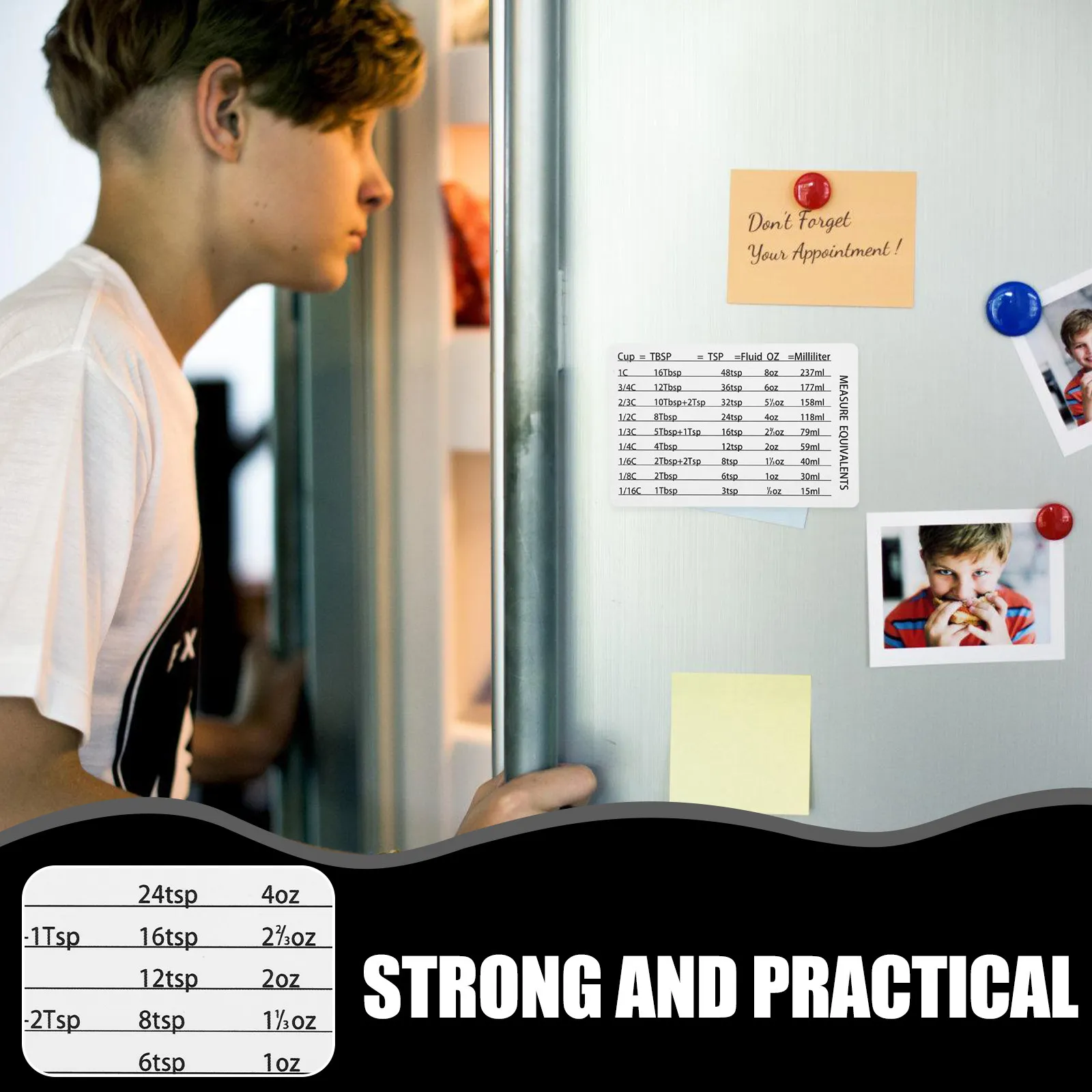 Magnetic Kitchen Conversion Chart PVC Wear Resistant Engraved Measurement Conversion Cooking Baking Refrigerator Magnet Compact