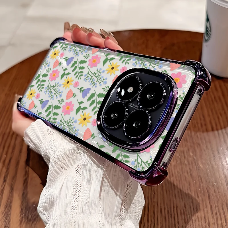 

Floral Painting Phone Case For Vivo IQOO Z10X U1X T1 5G T1X 4G Luxury Plating Shockproof Transparent Soft TPU Protective Capa