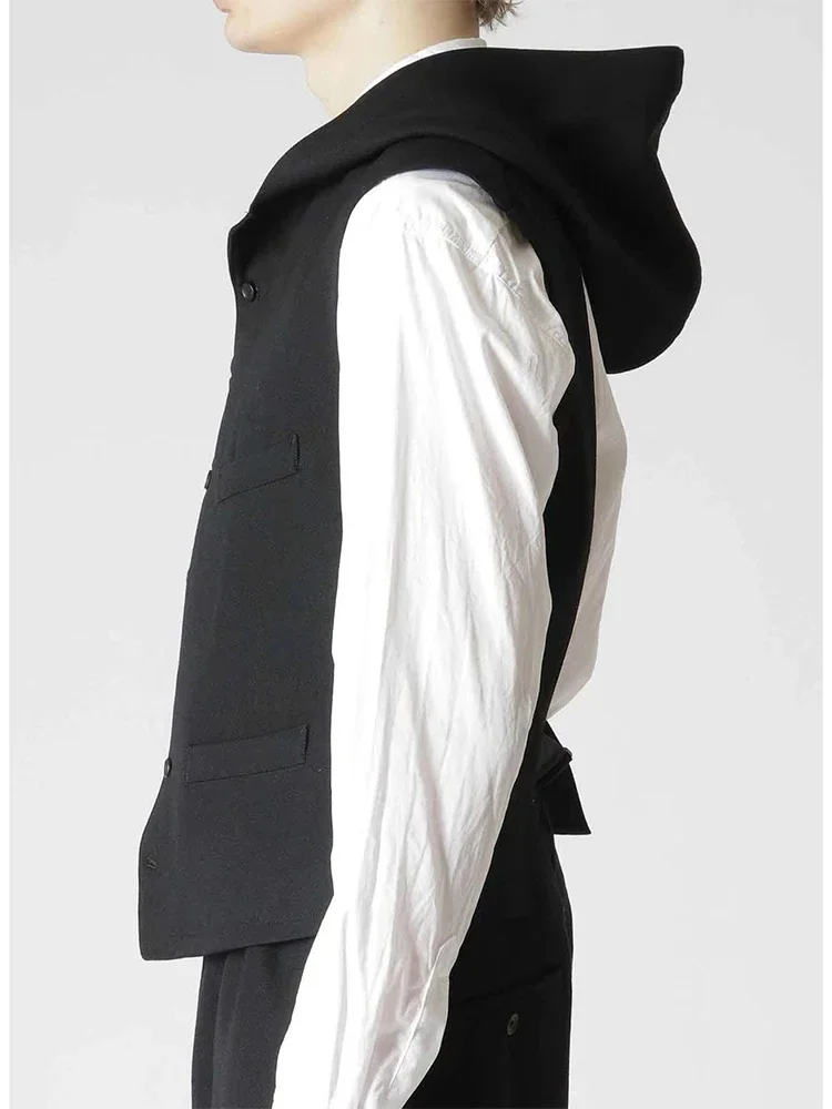 FANTASTION Gilet con cappuccio d'avanguardia con ritaglio posteriore scolpito, giacca slim vestibilità regolabile per gilet da abito da indossare ogni giorno conciata