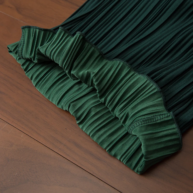 High Waist Pleated Chiffon  Color Straight Leg Loose Fit Long Pants Casual Trousers for Women Ele Draped Sle