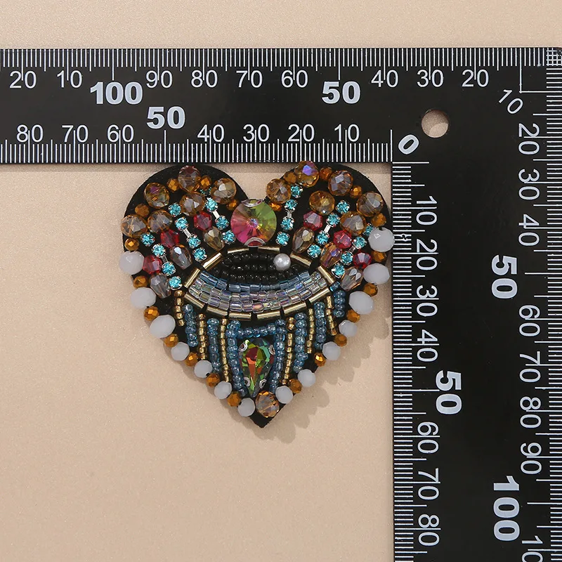 Hand Beaded Colored Crystal Love Eye Patch Shoe Hat Bag Cloth Clothing Accessories Applique