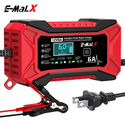 Cargador de batería de coche 12V 6A, reparación de pulso LiFePO4 14,6 V, carga rápida inteligente AGM, cargador de plomo-ácido de GEL de ciclo profundo para motocicleta y automóvil