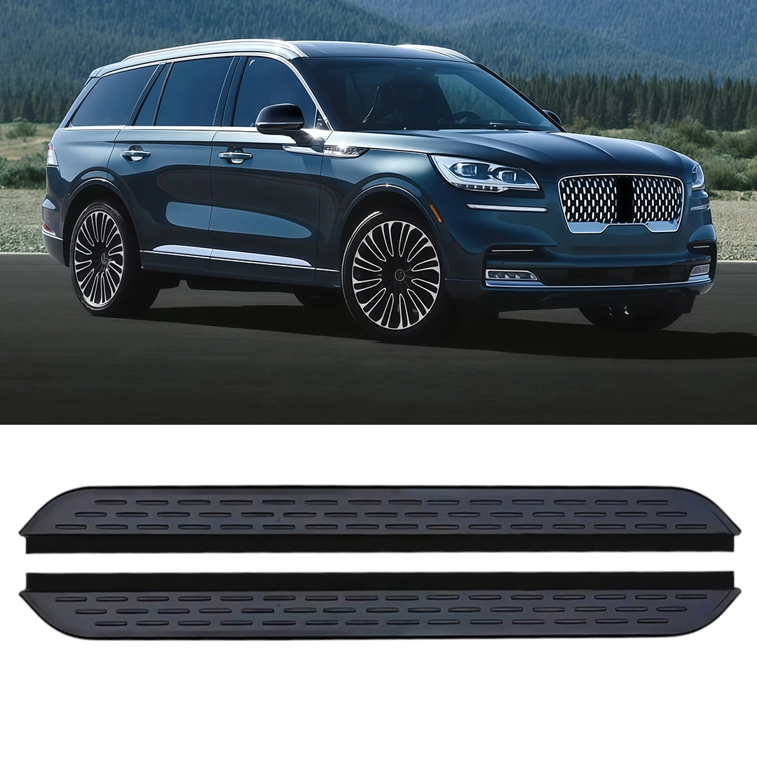 2Pcs Black Aluminum Runnings Boards Textured Anti-Slip Surface Fits for Lincoln Aviator 2020-2023 2024 2025 Nerf Bars Fixed Door