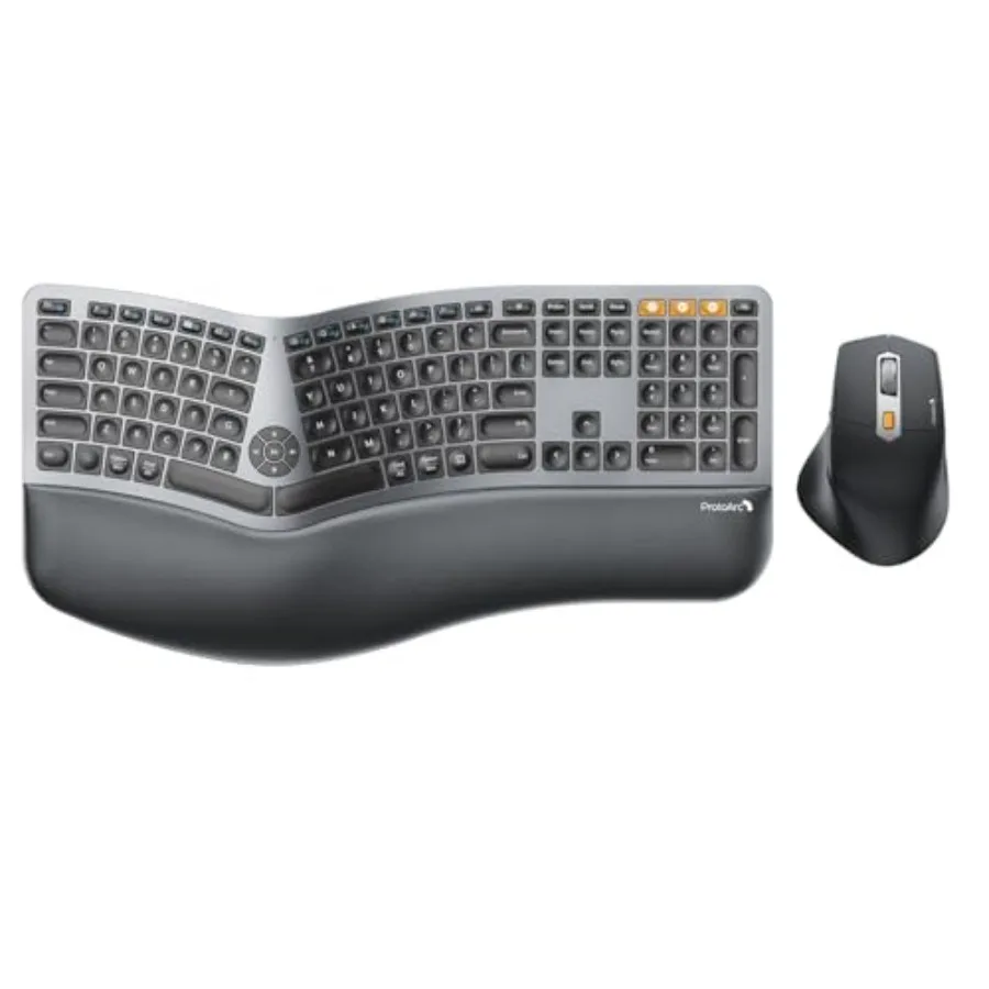 Ergonomic Keyboard Mouse EKM01 Plus Full Size Wireless Bluetooth Ergo Combo for Office Use ABS Plastic Black with Cushioned Pal
