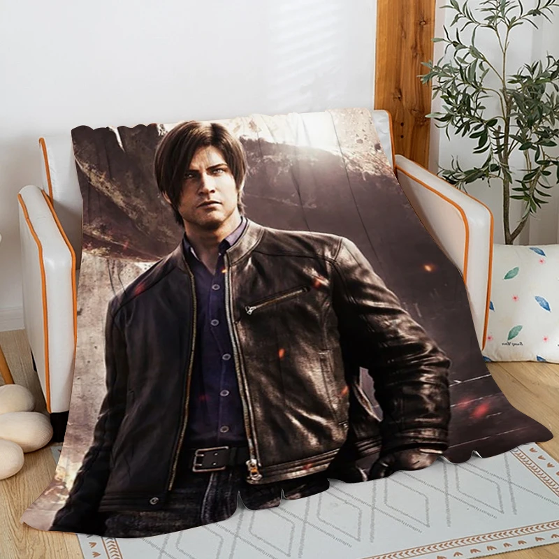 

Custom Blanket Sofa King Size B-Leon Kennedy Warm Knee Bed Fleece Camping Nap Fluffy Soft Blankets for Winter Microfiber Bedding