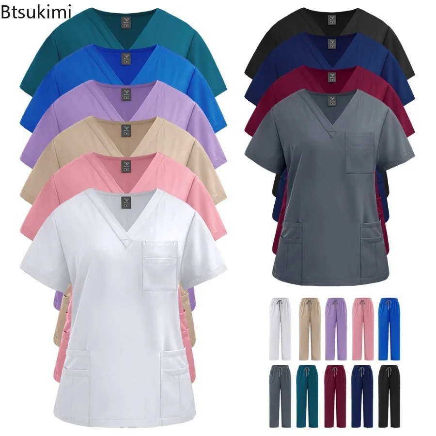 Uniform Nurse Women Scrub Short Top Pants Set Spa Beauty Salon Workwear Clinical Scrub Nursing Suit Hospital Surgical Uniforms