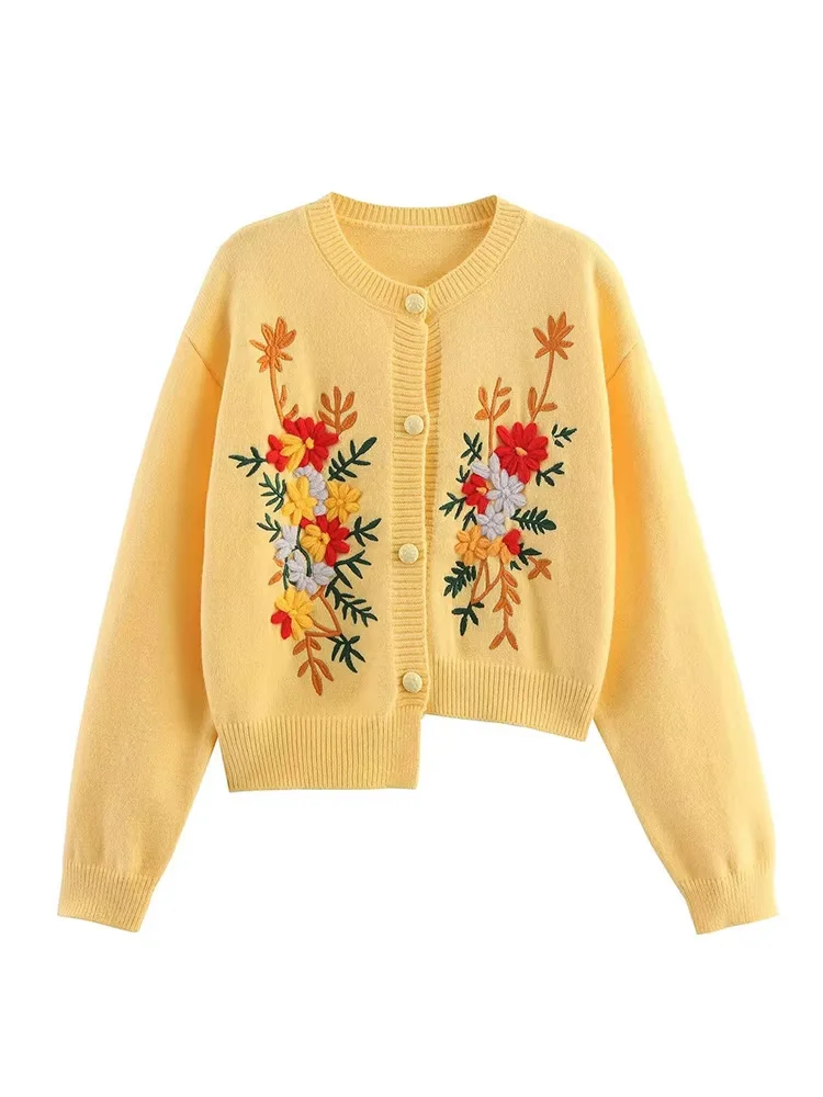 

HH Women's Autumn Fashion Embroidered Irregular Hem Cardigan Sweater Female Casual Single Breasted Long Sleeve Coat Mujer