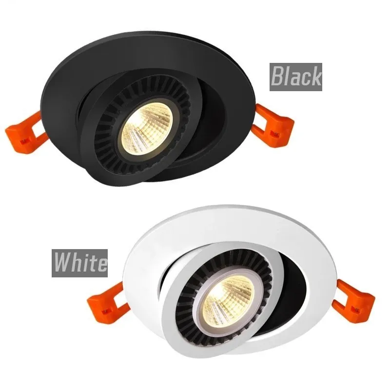 Faretto da incasso a LED dimmerabile di forma rotonda da incasso 5W 7 w9w 12W 15W 18W 20W 24W 360 ° faretto a chip COB con rotazione AC85-265V Home business