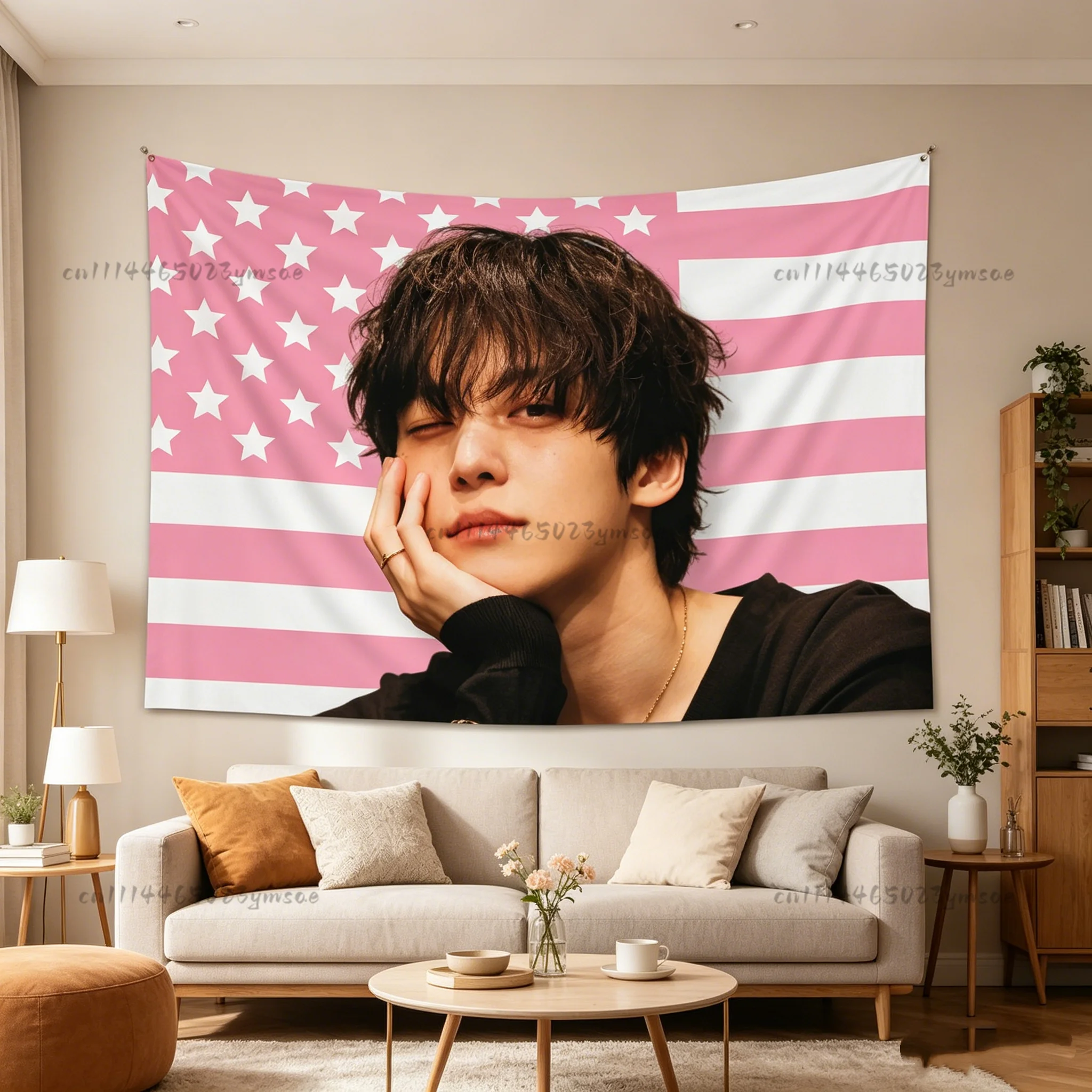 Wall Tapestry A-AteezYunho Wink Pink America Flag Banner Bedroom Wall Hanging Background Cloth Birthday Gift Concert Tapestries