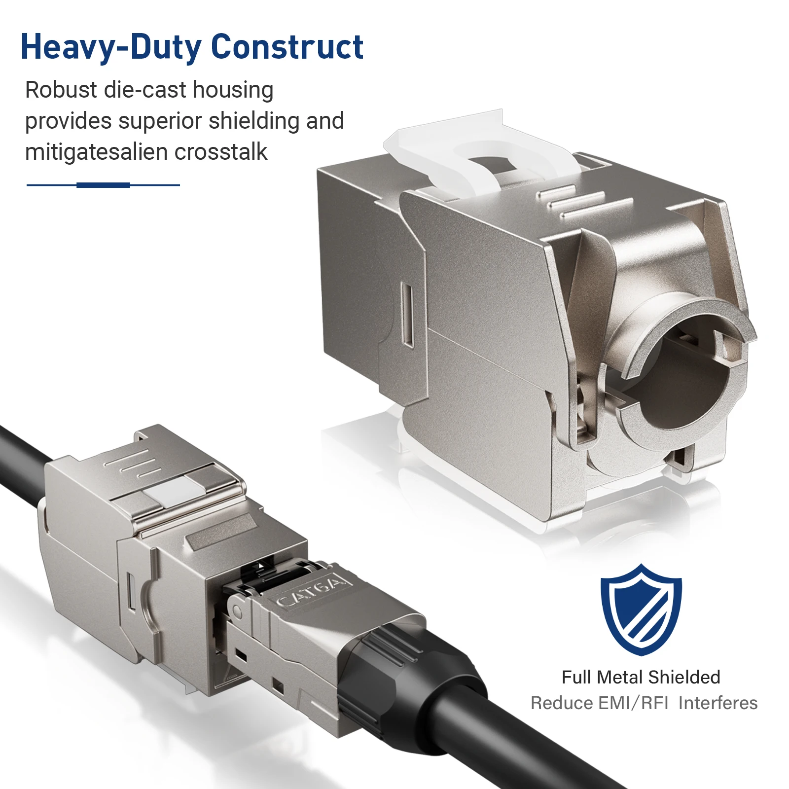 ZoeRax-conector Keystone RJ45 blindado, carcasa de aleación de Zinc, 180 grados, Cat6A, Cat7, Cat8, 1 paquete