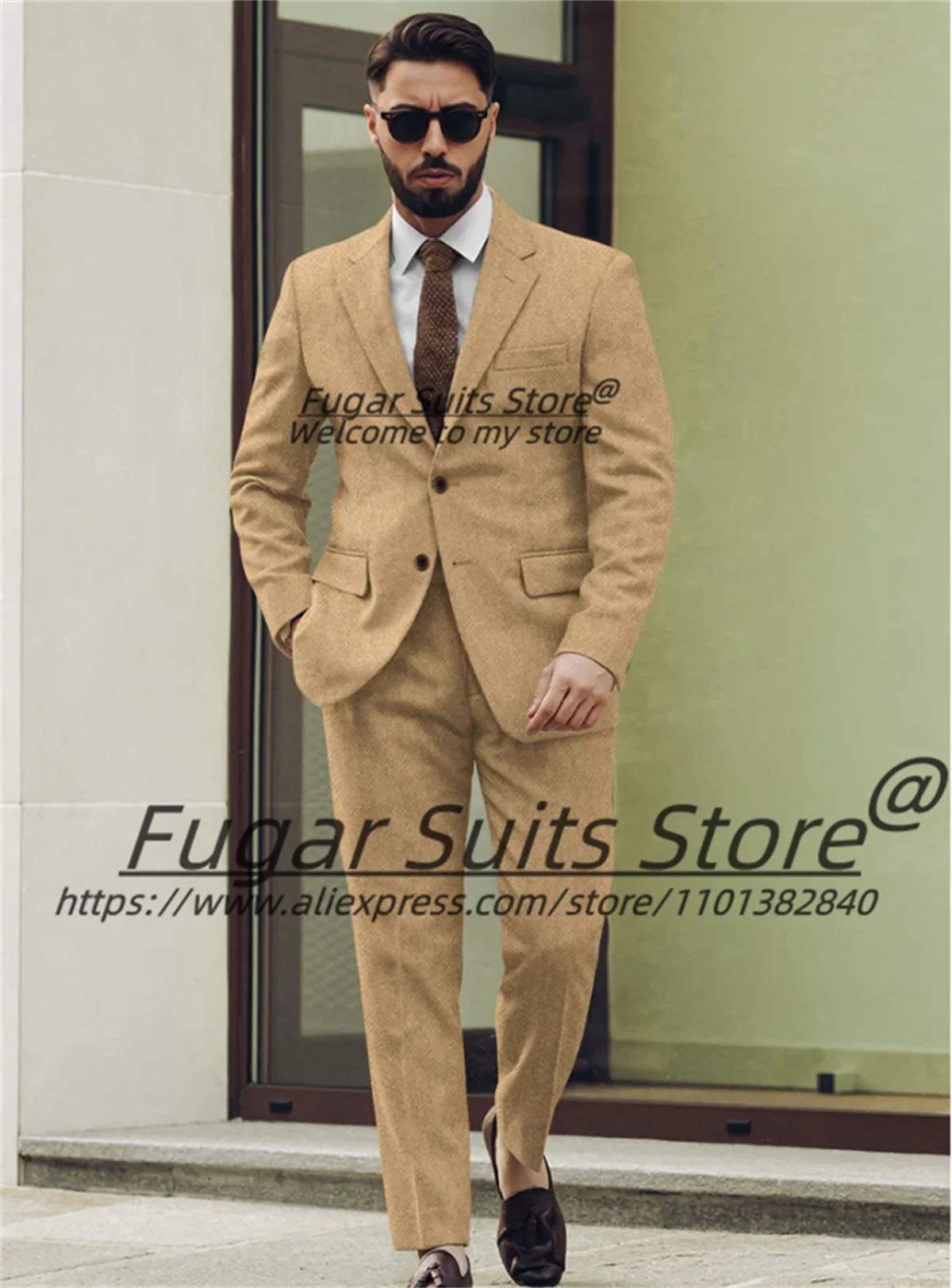 

American style Classic Yellow Men Suits Slim Notched Lapel Groom Wedding Tuxedos 2 Pieces Sets Handsome Male Blazers Ropa Hombre