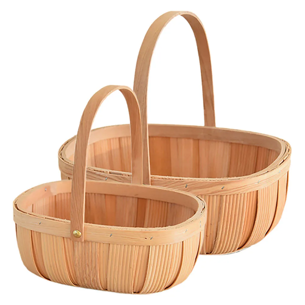 

2Pcs Fruit Basket Woven Woodchip Bread Storage Organizer Large Capacity Picnic Vegetable Market Basket Home Decor Rustic