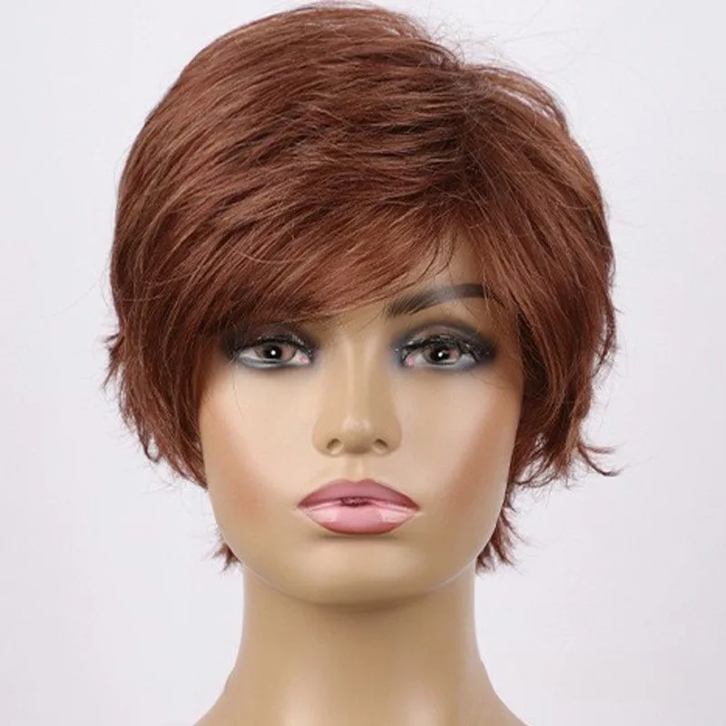 

Women’s Wig Short Dark Brown Red Curly Wig Ladies Daily Hair Wigs+Wig Cap