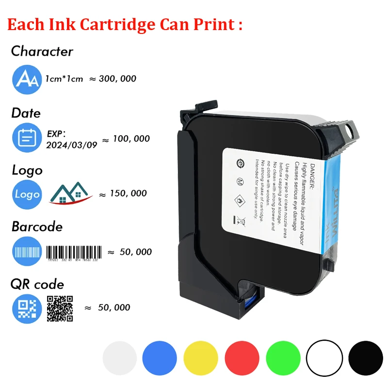 Zwart/Rood/Geel/Groen/Blauw/Wit/Onzichtbare 65Ml Universele Quick Droog Solvent Inkt cartridge Voor 25.4Mm Handheld Inkjet Printers