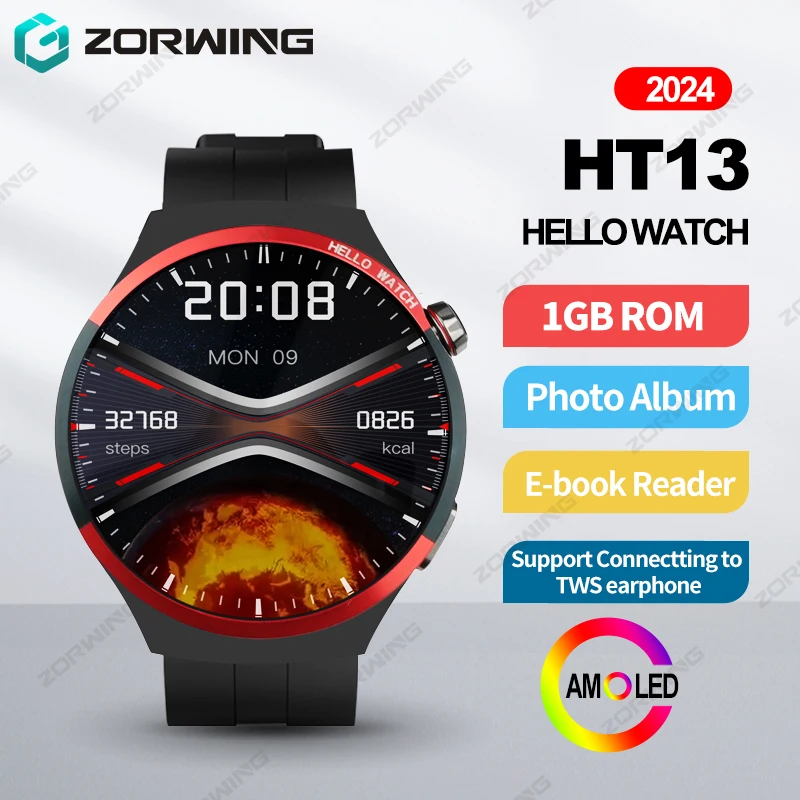 

Hello Watch HT13 AMOLED Smart Watch 4 Pro NFC Compass 1GB ROM Local Music Album Heart Rate Sport Smartwatch Men for Android IOS