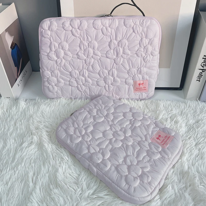 Cute Flowers Laptop Sleeve Fluffy Padded Bag For Macbook Samsung Dell Huawei 13.3 13.6 14 15 15.6 16 Ipad 9-11 Inch Tablet Pouch