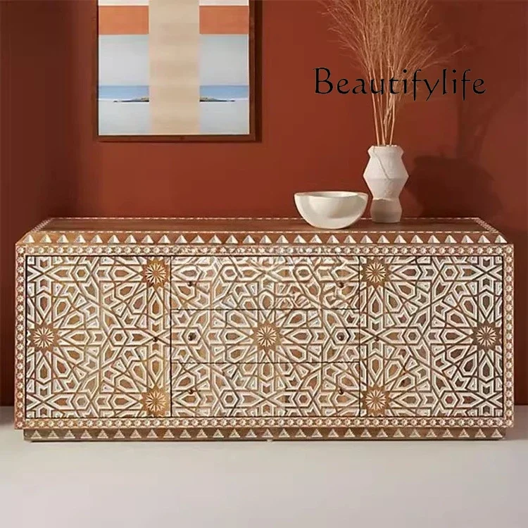 X40 Entrance Foyer Designer Model French All Solid Wood Carving Flower Dining Side Cabinet Retro Old Decorative Storage