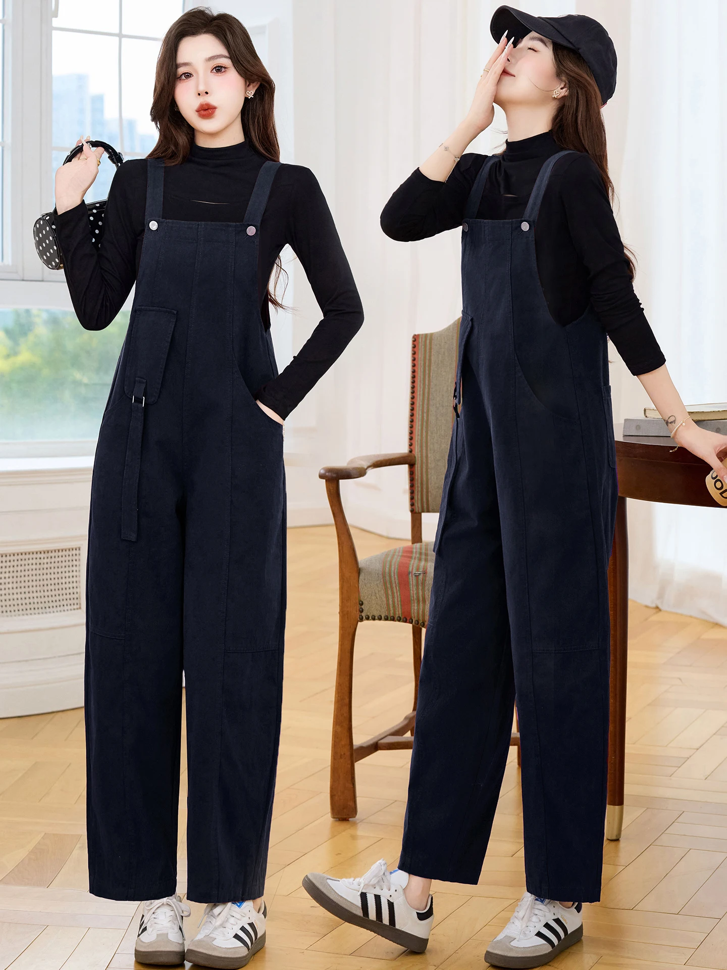 

Модные джинсовые комбинезоны, женские свободные повседневные брюки с высокой талией, прямые хлопковые джинсы, осень 2024, Новое поступление