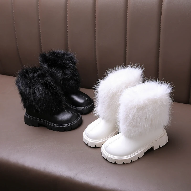 2026 New Children's Fashion Mao Mao Edge Design Short Boots Autumn and Winter Solid Color Warm Zipper Design Girls Fashion Boots