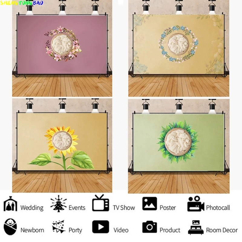 

Vinyl Custom Neonatal Portrait Photography Background Flowers Swing Birthday Art Background Baby Photo Gallery Props LET-03