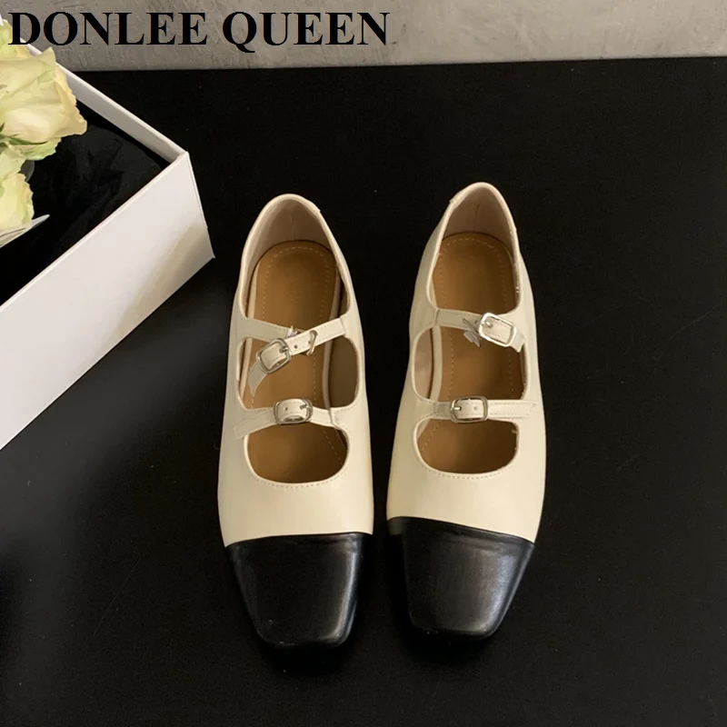 Retro Round Toe Mixed Color Flats Shoes Women Fashion Mary Jane Ballet Luxury Brand Shoes French Ballerinas Autumn Loafers Mujer