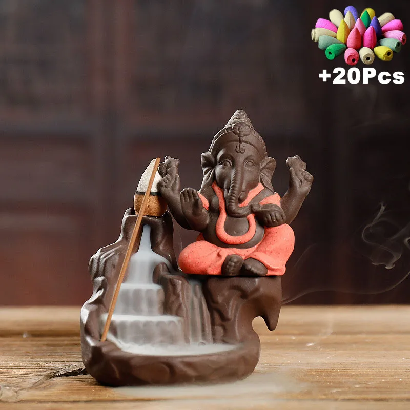 Ganesha Backflow Incense Elephant God Emblem Auspicious And Success Ceramic Cone Censer Home Decor Stick Holder