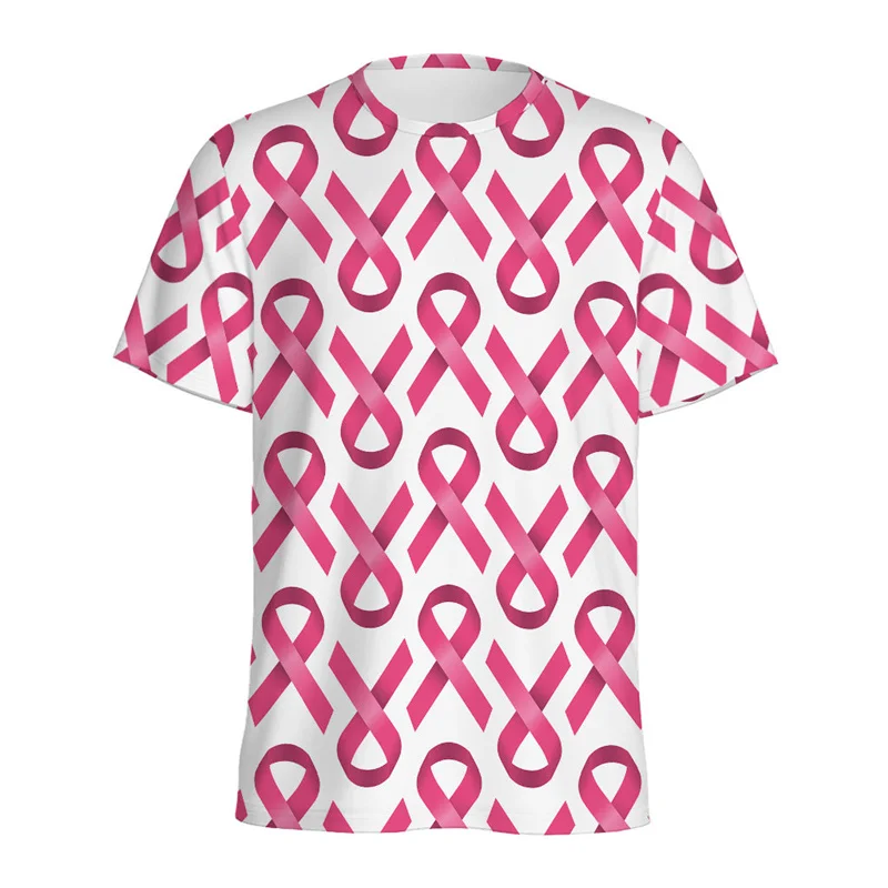 Breast Cancer Awareness 3D Printed T Shirt Women Fashion Pink Ribbon Pattern T-Shirt Loose Short Sleeves Round Neck Tee Shirts