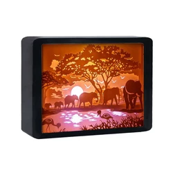 Anime Light Box Elephant Paper Cut Light Box Shadow Box Frame Nightlight Led Room Light Usb Desk Lamp Room Decoration Kids Gifts