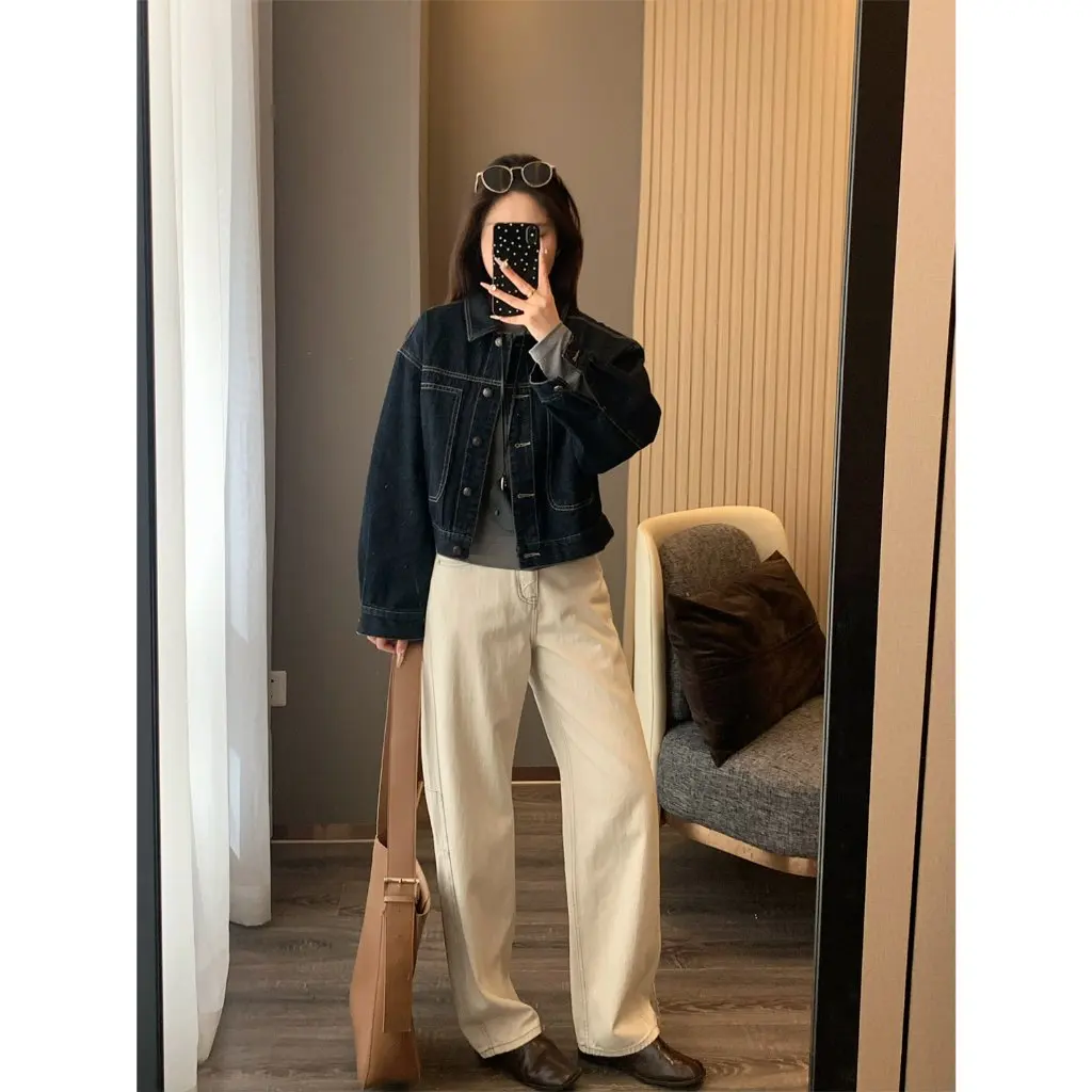 Zedaijai Retro Ming Line Denim Jacket Hong Kong Style Lapel Short Casual Women's Outerwear Spring New 25