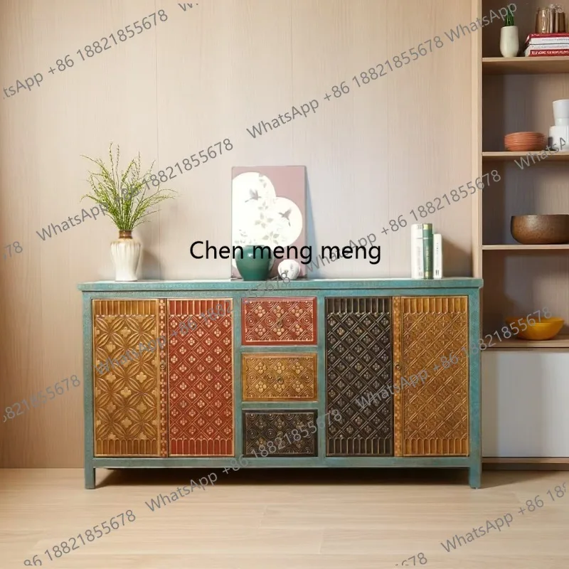Dining side storage cabinet vintage distressed storage spliced decorative cabinet furniture