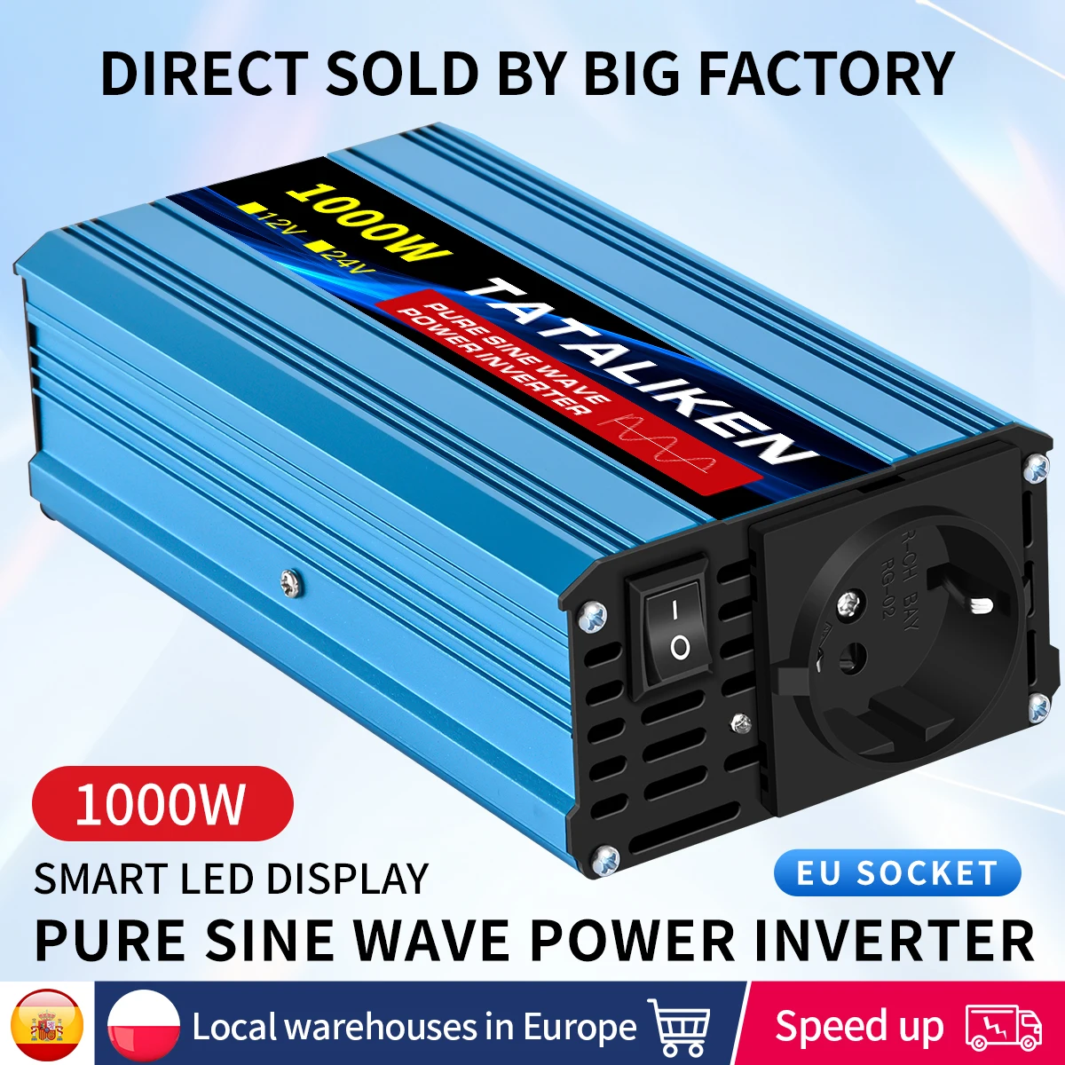 3500W Wechselrichter mit Reiner Sinuswelle, 12V auf 220V AC, EU-Steckdose, Digitalanzeige, Temperaturgesteuerter Lüfter
