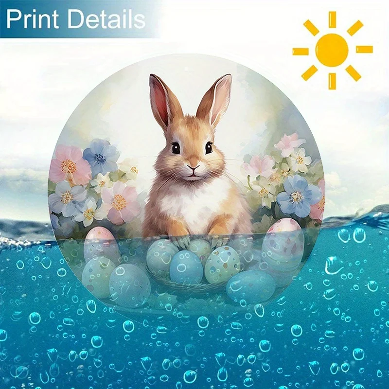 

Винтажная круглая металлическая табличка с пасхальным кроликом и весенними цветочными яйцами, настенный декор для дома
