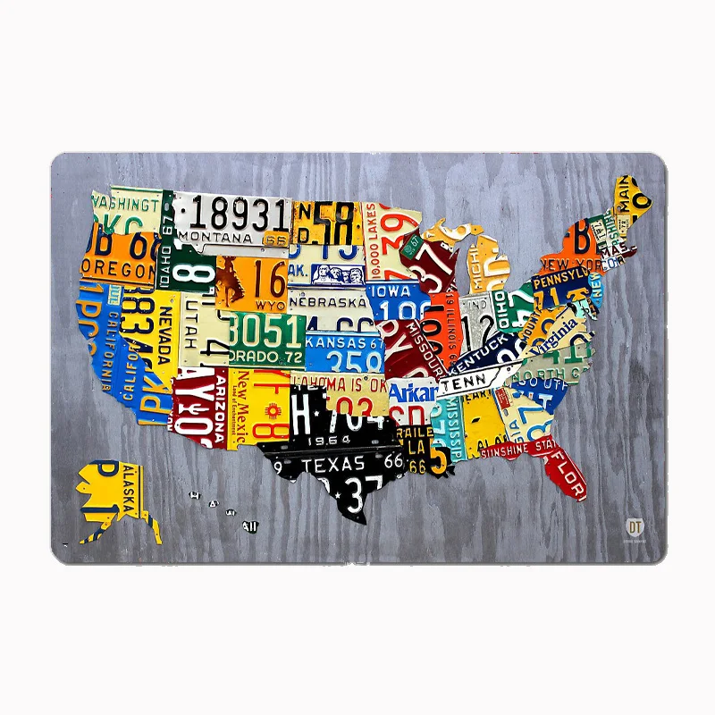 

USA License Plate Map of the United States Muscle Car Metal Plaques Tin Sign Interior Home Room Decoration Kitchen Wall Decor