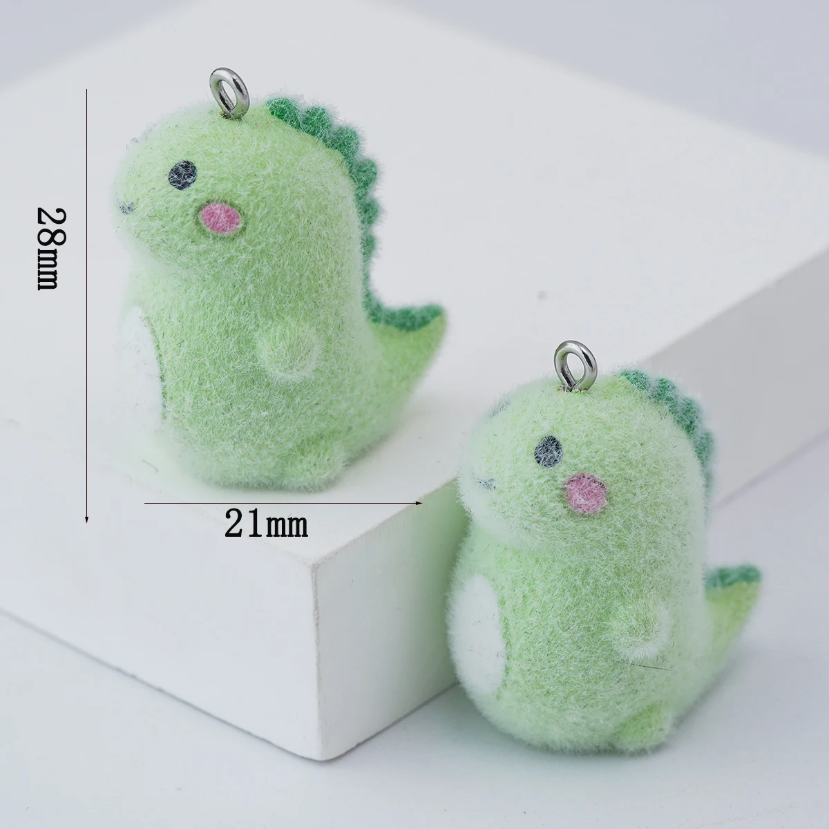 20pcs Fluffy Flocking resin Prehistoric animals Charms Cute Little Green Dragon Pendant For Keychains DIY Jewelry Make fittings