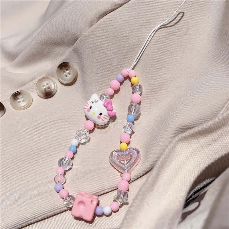 Kawaii Sanrio Hello Kitty Phone Chain Cartoon Anime Pink Series Heart Kt Pendant Ccd Camera Decoration Anti Loss Rope Girls Gift