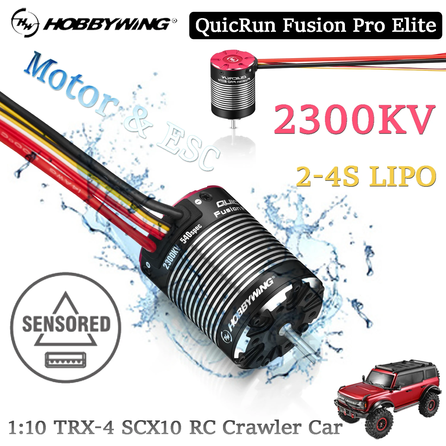 HOBBYWING QuicRun Fusion Pro Elite 2300KV Wasserdichter 2-in-1 Brushless Motor & ESC für 1:10 TRX-4 SCX10 RC Crawler Modellauto-Teile