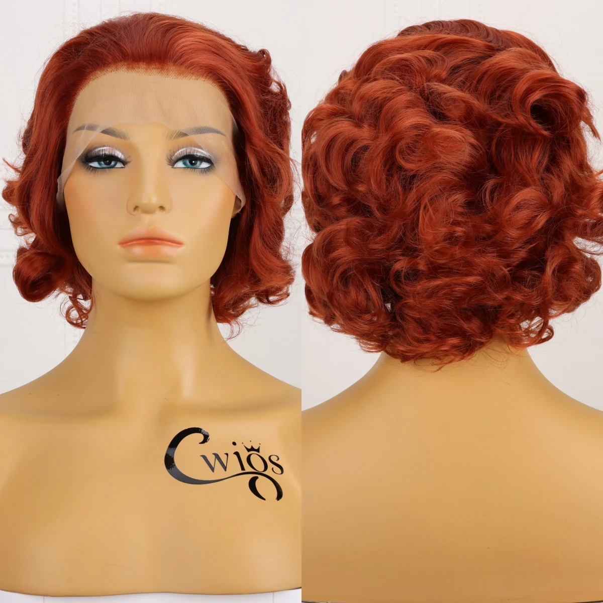 Orange Red Synthetic Curly Short High Quality Cosplay Wig Fashion 180 Density Breathable Fluffy High Temperature Resistant