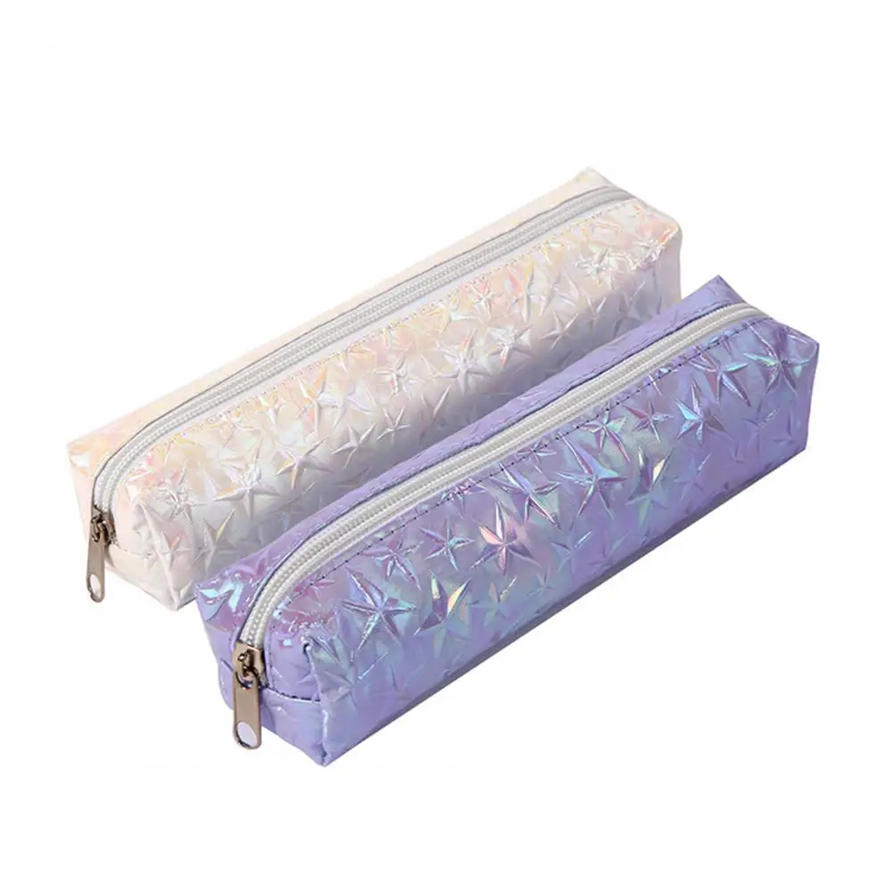 Pencil Bag with Zipper Large Capacity Wear Resistant Exquisite Pattern Bright Colored Pen Pouch Stationery Container