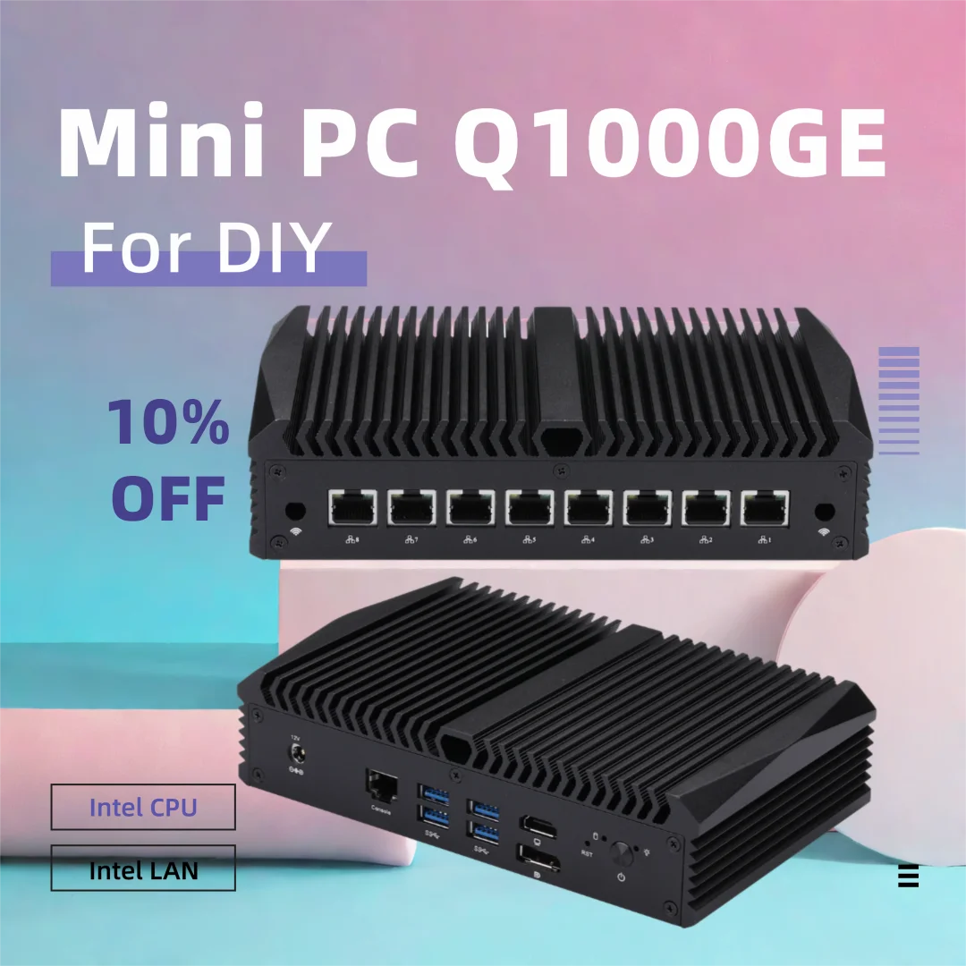 Qotom 8 LAN Mini PC Core i3-10110U/ i5-8260U/ i7-10710U 8x I226V 2.5G LAN Fai da te Potente Router Firewall VPN PC virtuale
