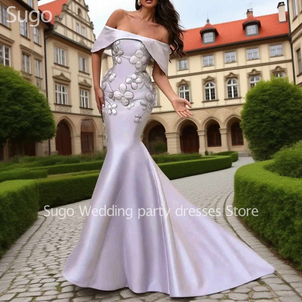 

Customized Elegant Lilac Long Evening Dresses for Special Occasions Off Shoulder Floor-Length Mermaid Women Party Dress 2025