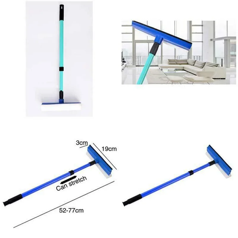 2 In 1 Telescopic Window Glass Cleaner Wiper Long Handle Sponge Brush Window Mop Squeegee Wiper Cleaning Tools