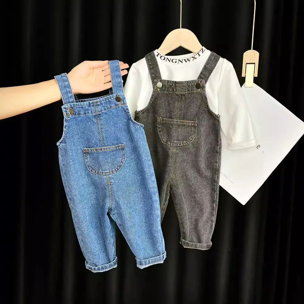 Baby Girls Overalls Spring Autumn New Solid Pocket Exterior Children Girls Suspender Pants Casual Cotton Kid Girls Strappy Pants