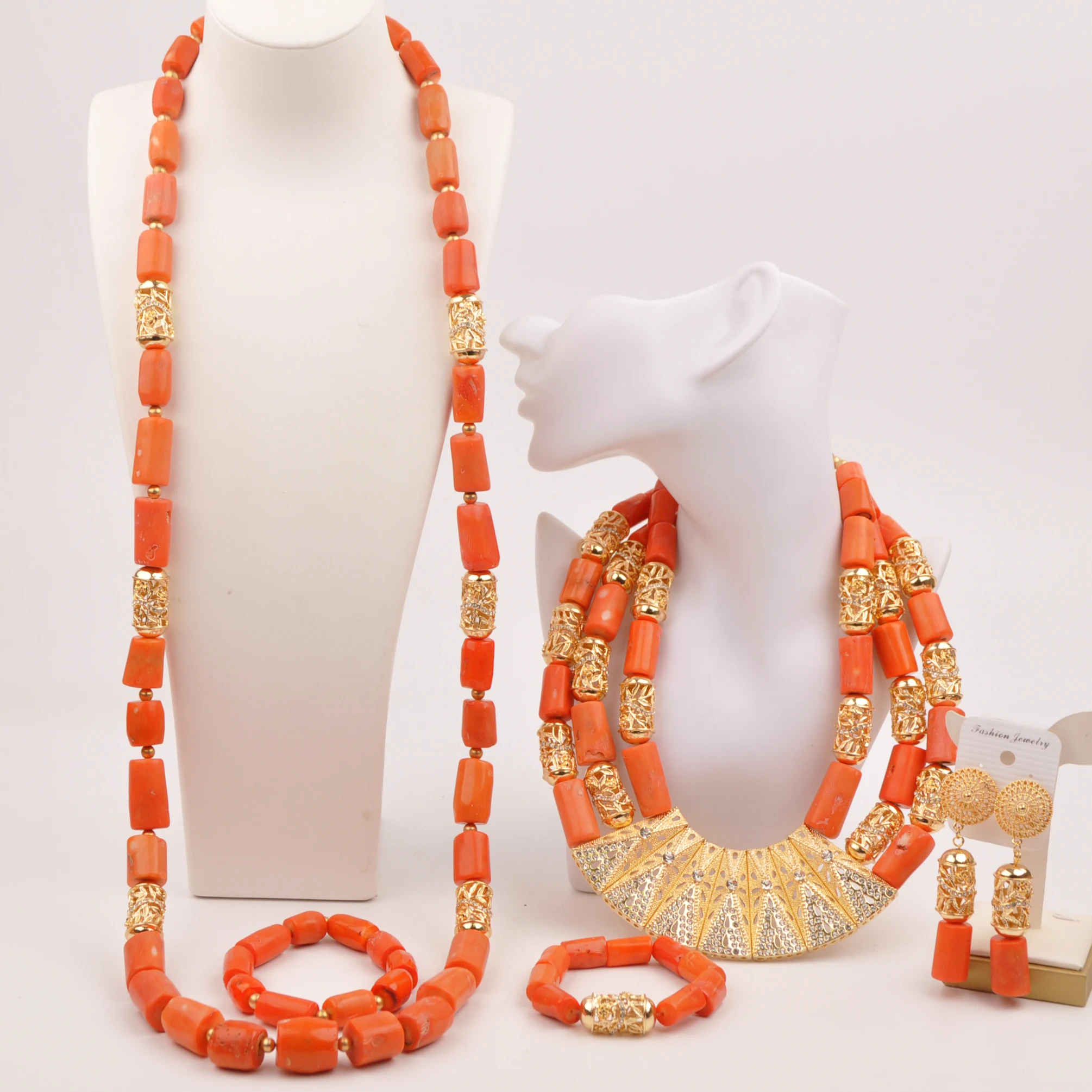 

Fashion Orange Original Coral Beads Jewelry Sets for Couple