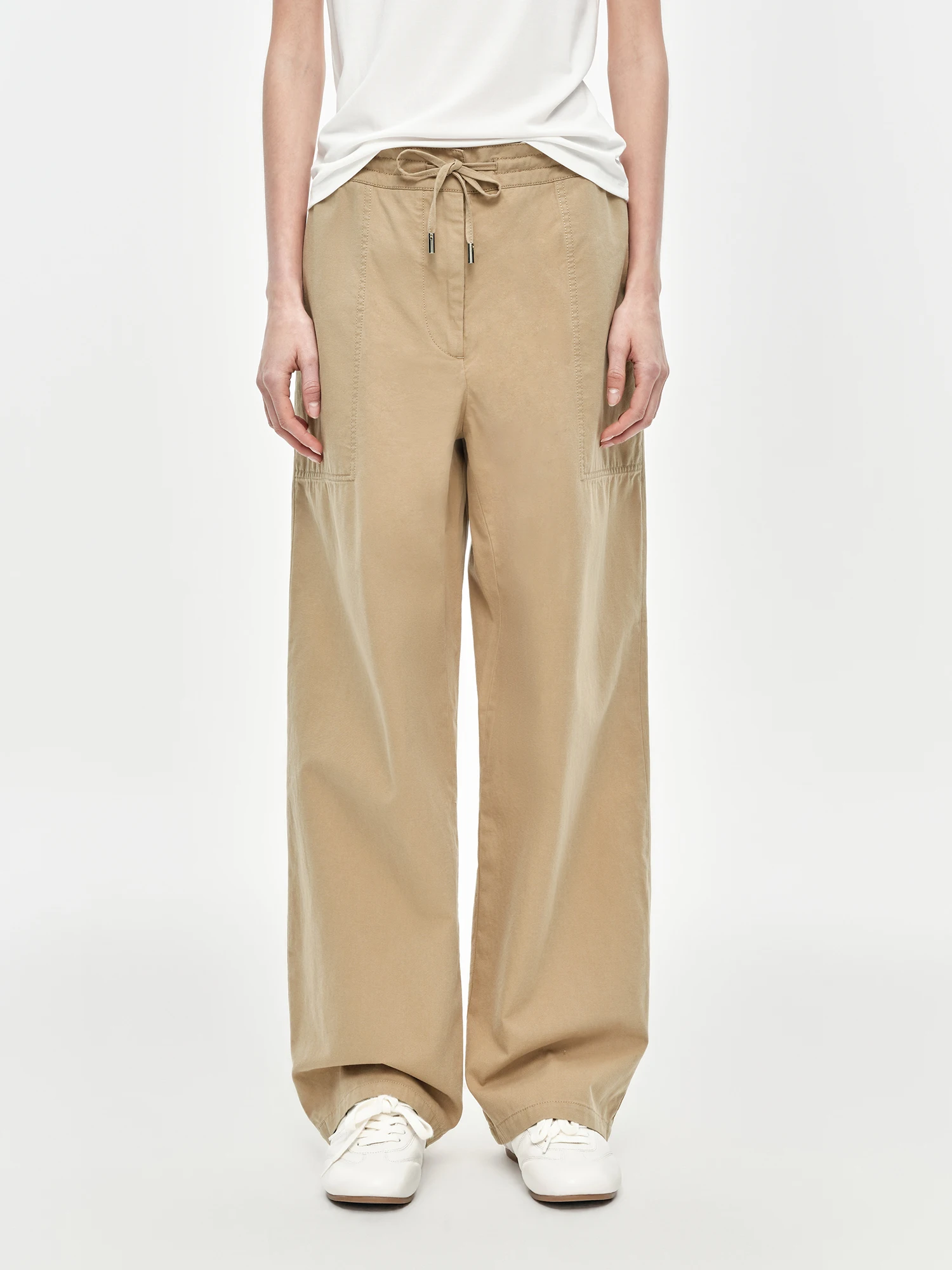 

Повседневные прямые брюки с завязками на талии, из смесового хлопка и лиоцелла, женские, с высокой талией, для офиса и повседневной носки