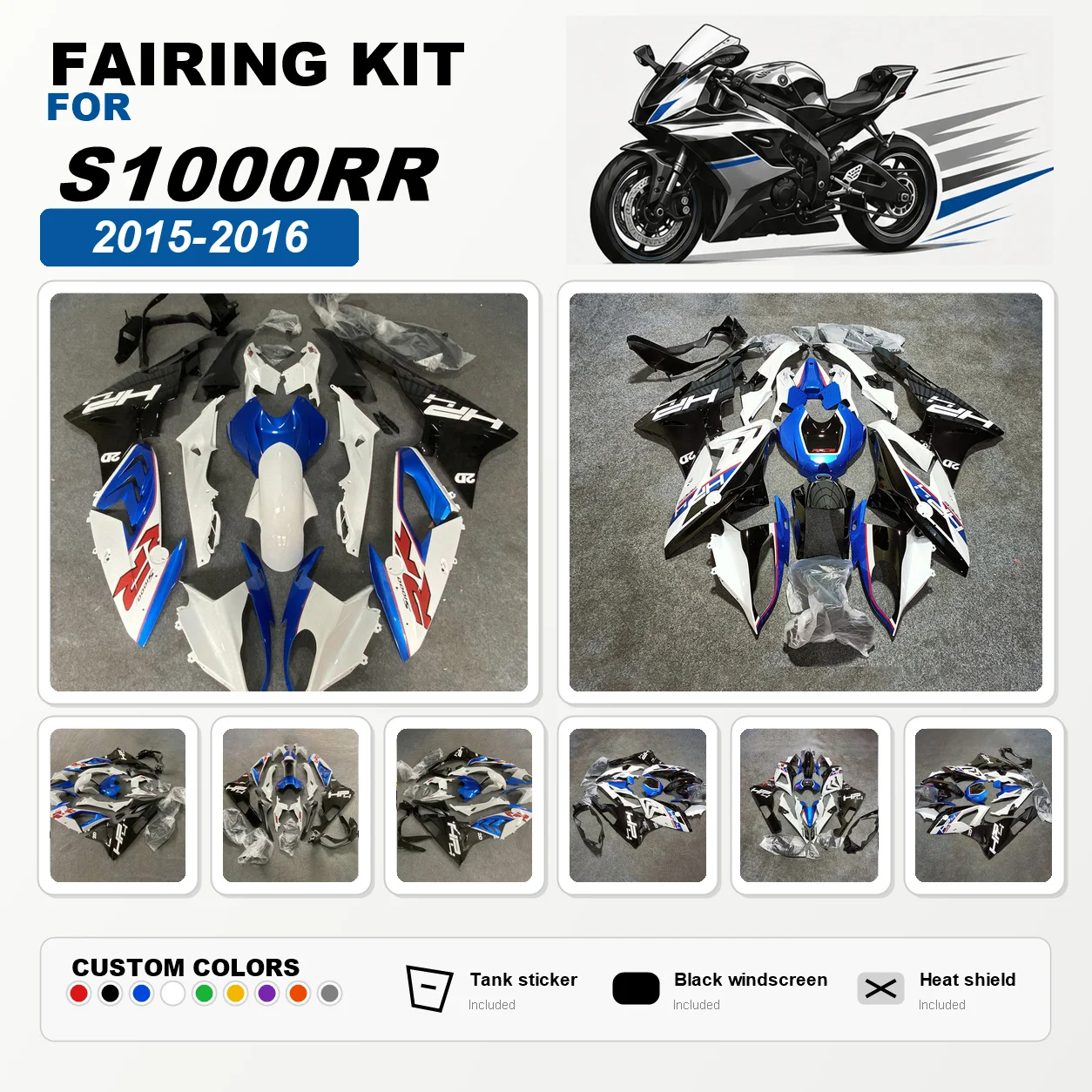 For S1000RR 2015 2016 Motorcycle Fairing Kit ABS Plastic Painted Fairings Bodywork Cowl Panels Beige Blue Red S 1000RR